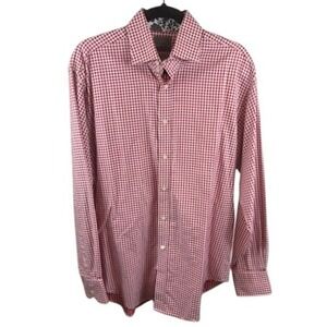Thomas Dean Shirt Top Men's Size Large Red Gingham Long Sleeve Button Down Dress